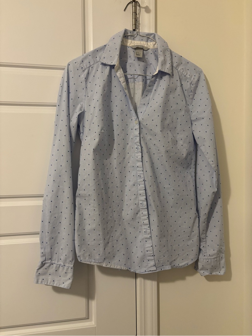 H&M Light Blue Button-Down Shirt with flower dot Print